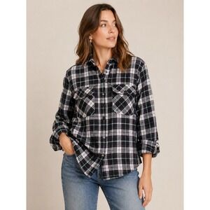 Boston Traders Shacket Small Black Purple Plaid Sherpa Lined Hood Flannel Jacket